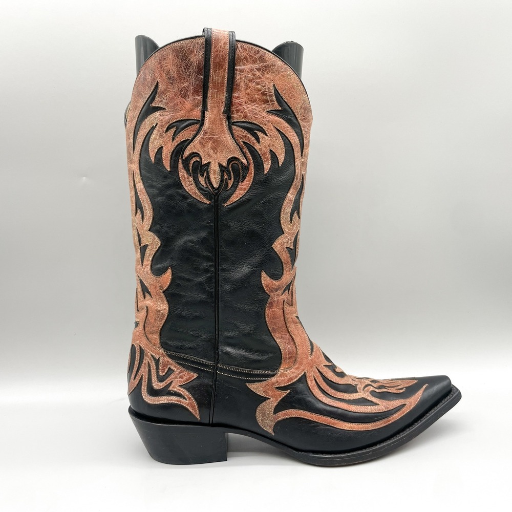 Corral Mens 11EE Western Cowboy Boots Black Brown Leather Flame Overlay Snip Toe